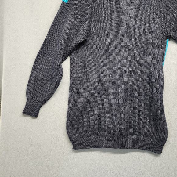 Vintage Womens Sweater Large Dana Scott Black Teal Holiday Embellished Tunic 90s - Picture 14 of 15